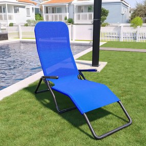 Lettino Basculante Pieghevole Prendisole Sedia Con Braccioli Sdraio Schienale Reclinabile Regolabile Struttura In Metallo Tubolare Per Spiaggia Mare Giardino Piscina Ocala 173 x 66 x 60 Cm (Blue)