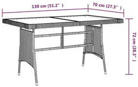 Tavolo Giardino Nero 130x70x72cm Polyrattan e Massello d'Acacia