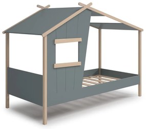 Letto da bambini a forma di casa verde polveroso in pino massiccio con rete inclusa 90x190 cm Luba – Marckeric