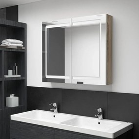 Armadietto bagno con specchio e led bianco e rovere 80x12x68 cm