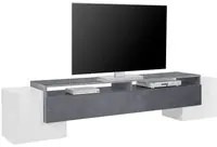 Mobile Porta Tv Moderno 210x35/45x45cm - APEX Colore: bianco laccato lucido/report