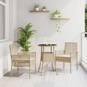 Set da pranzo per giardino 3 pezzi  beige polyrattan