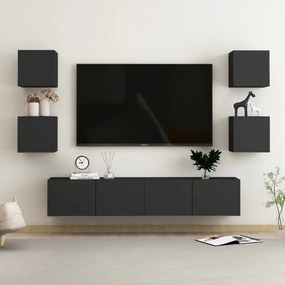 Set Di Mobili Porta Tv 6 Pz Nero İn Legno Multistrato /