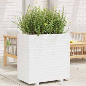 Fioriera Da Giardino Bianca 70x40x72 Cm Legno Massello Di Pino /