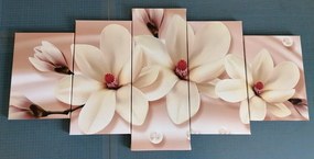 Quadri 5 pezzi – Magnolia di lusso con perle