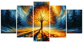 Quadri 5 pezzi – Albero della vita luminoso nei toni infuocati