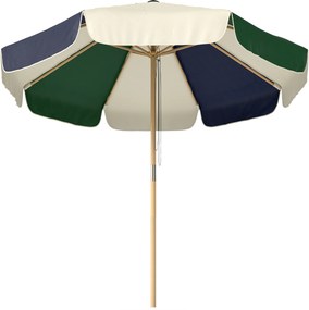 Ombrellone da Giardino Tettuccio a Blocchi di Colore con 8 Stecche UV 30+ con Telaio Effetto Legno Blu Verde e Crema...