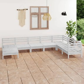 Set Salotto da Giardino 8 pz in Legno Massello di Pino Bianco