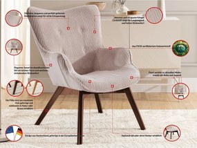 Poltrona con poggiapiedi rosa chiaro con rivestimento in velluto a coste Niko – Ropez