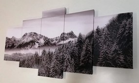 Quadri 5 pezzi – Montagne ghiacciate in bianco e nero