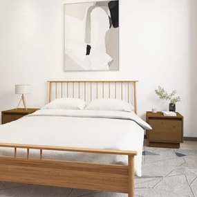 Comodini 2 Pz Ambrati 35x34x32 Cm İn Legno Massello Di Pino /