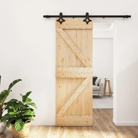 Porta Scorrevole Con Set Hardware 70x210 Cm Legno Massello Pino /