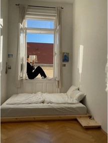 Letto singolo di colore naturale in pino massiccio senza testiera con rete inclusa 90x200 cm Dock – Karup