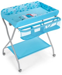 Costway Fasciatoio pieghevole per bambini con cesto ampio e mensola, Organizer nursery con ruote bloccabili Blu