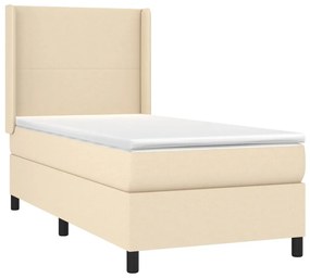 Letto a molle con materasso e led crema 90x200 cm in tessuto