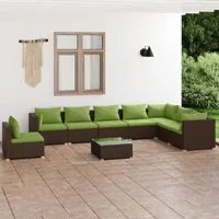 Set Divani da Giardino 9 pz con Cuscini in Polyrattan Marrone 3102380