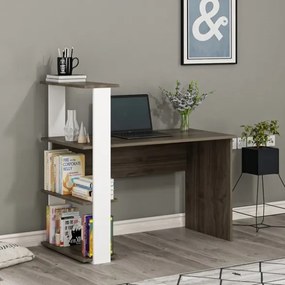 Scrivania Libreria Con Ripiani Laterali 60x120x112H Bianco E Rovere Scuro Node