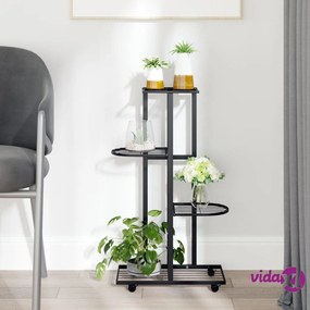 vidaXL Fioriera a 4 Piani con Ruote 44x23x80 cm Ferro Nero