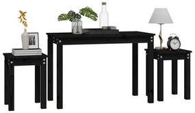 Tavolini a incastro 3 pz nero in legno massello di pino