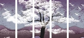 Quadri 5 pezzi – Albero inondato di nuvole