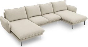 Divano angolare Vienna a 6 posti in tessuto strutturato con gambe nere - L350cm