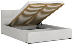 Letto matrimoniale imbottito grigio chiaro in velluto con contenitore con rete inclusa 140x200 cm Hiko – Makamii