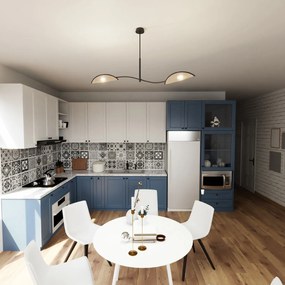 Sospensione Nordica 2 Luci Ares In Acciaio E Rattan Con Bracci Regolabili