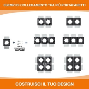 Portafaretto da Incasso GU10 Quadrato Orientabile 80x80mm - Nero
