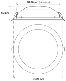 Faro LED da incasso Rotondo Luce INDIRETTA 24W Foro Ø200mm Colore Bianco Caldo 3.000K