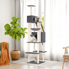 Albero Per Gatti Con Tiragraffi İn Sisal Grigio Scuro 201 Cm /