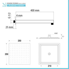 Set doccia cromato Nobili Hof con soffione quadrato 25x25 cm, kit doccia e miscelatore