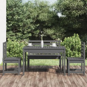 Set da pranzo per giardino 4pz grigio in legno massello di pino
