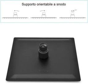 Soffione doccia quadrato 20x20 cm con braccio 30 cm in acciaio nero opaco