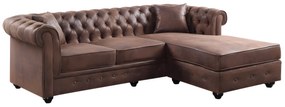 Divano angolare chesterfield reversibile in microfibra invecchiata Marrone - TOLEDO