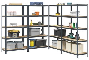Mensole Portaoggetti 5 Strati 4 Pz Antracite İn Acciaio E Legno /