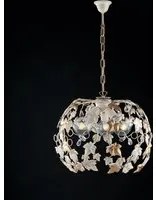 Lampadario Shabby 3 Luci Ferro Battuto Avorio Oro Foglie e Cristalli Serie Edera