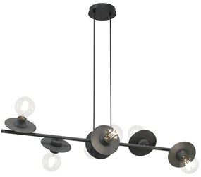 Lampadario 6 Luci Eos In Acciaio Nero Con Barra E Diffusori A Piatti