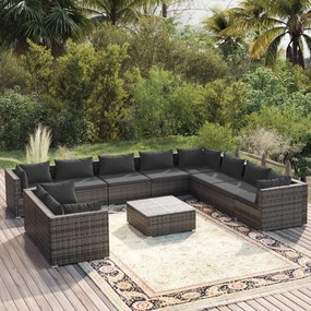 Set Divani da Giardino 11 pz con Cuscini in Polyrattan Grigio