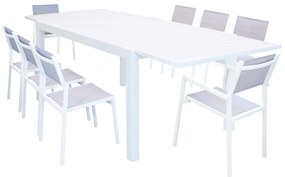 DEXTER - set tavolo in alluminio cm 160/240 x 90 x 75 h con 6 sedie e 2 poltrone Aulus