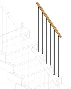 Balaustra in kit IRIS Gala 3GR in legno grigio antracite, corrimano in legno faggio, L 120 cm fissaggio a pavimento