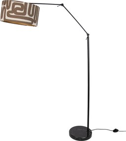 Lampada da terra nera regolabile con paralume a righe marroni e beige 50cm - Editor
