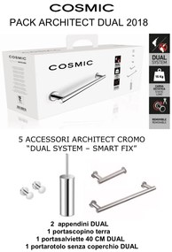 Cosmic set bagno con Portarotolo Portasalviette Smartfix Portascopino A terra e appendino Cromo