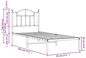 Giroletto con Testiera Metallo Bianco 90x190 cm