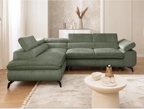 Divano angolare verde (con penisola a sinistra/a L) con rivestimento in velluto a coste Marbeya – Ropez