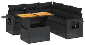 Set divano da giardino 6 pz con cuscini nero in polyrattan