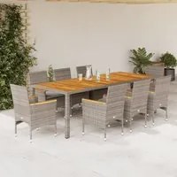 Set Pranzo da Giardino 9pz con Cuscini Polyrattan Acacia Grigio 3278689