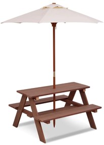 Costway Tavolo da picnic per bambini 3 in 1 con ombrellone rimovibile panche in legno, Tavolo per attività all’aperto
