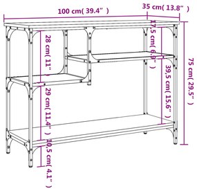 Tavolino Consolle con Ripiani Nero 100x35x75 cm