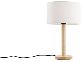 Lampada da tavolo in legno con paralume ovale in lino bianco 25cm - Mels