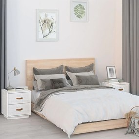 Comodini Bianchi 2 Pz 40x34x45 Cm İn Legno Massello Di Pino /